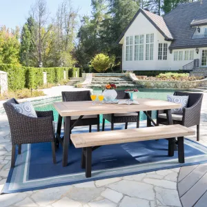 Outdoor 6 Piece Brushed Gray Acacia Wood Dining Set - NH887203 patio chairs, outdoor seating