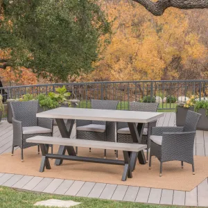 Outdoor 6 Piece Grey Wicker Dining Set - NH883303 patio chairs, outdoor seating