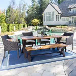 Outdoor 6 Piece Teak Finished Acacia Wood Dining Set - NH497203 patio chairs, outdoor seating
