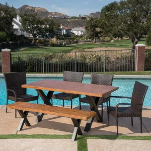 Outdoor 6 Piece Wicker Dining Set with Concrete Table and Bench - NH877303 patio chairs, outdoor seating