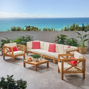 Outdoor 6 Seater Acacia Wood Sofa Chat Set - NH514803 patio chairs, outdoor seating