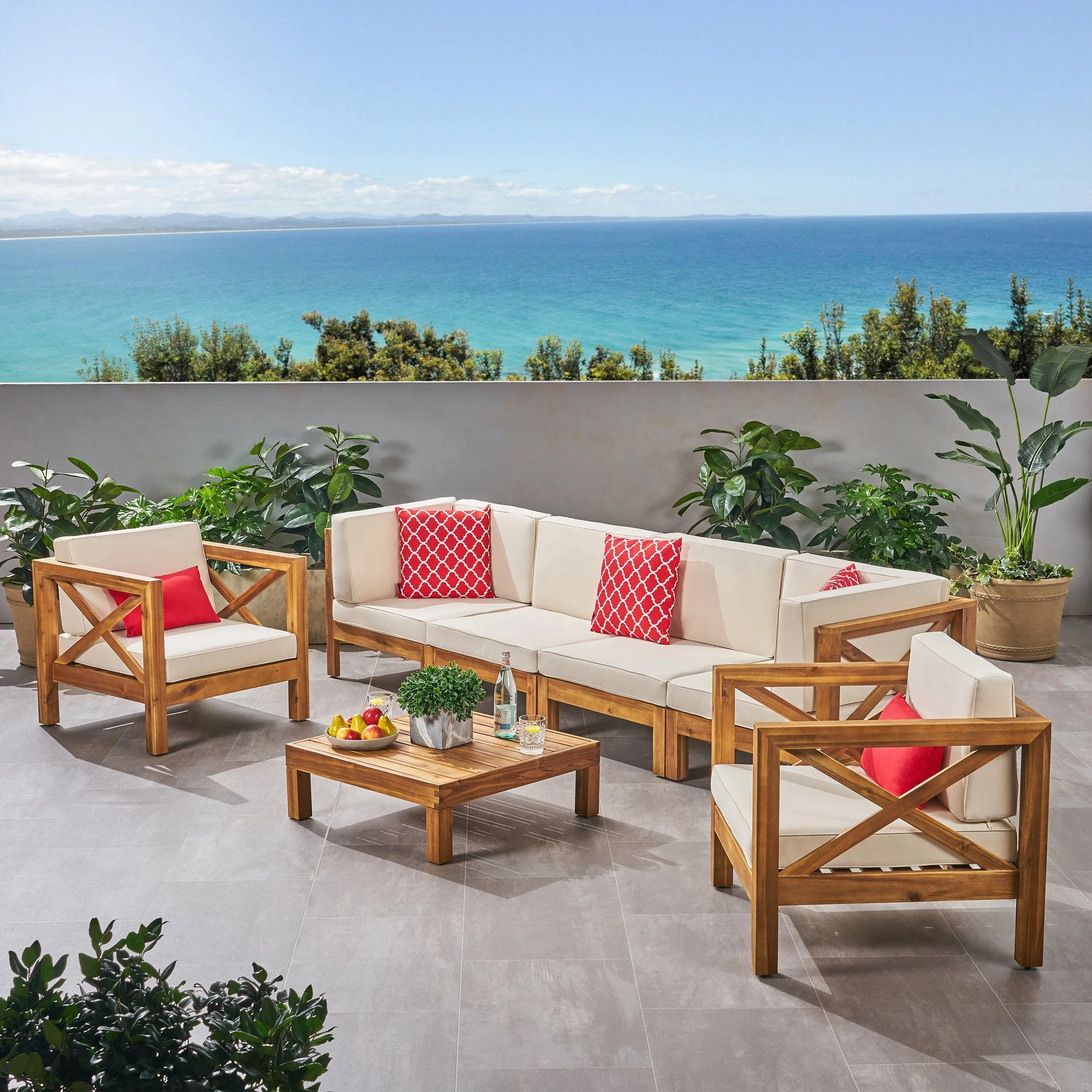 Outdoor 6 Seater Acacia Wood Sofa Chat Set - NH514803 patio chairs, outdoor seating