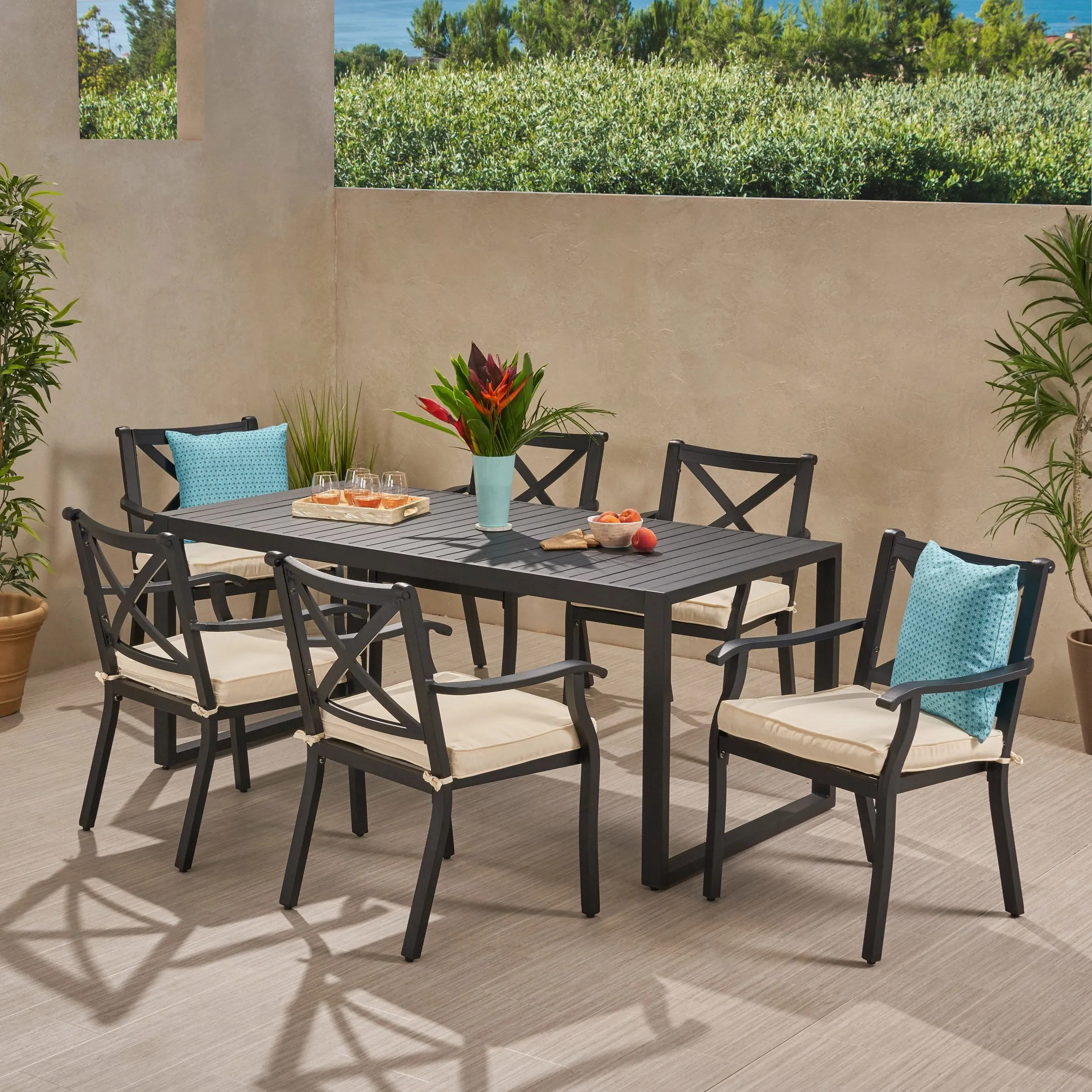 Outdoor 6 Seater Aluminum Dining Set - NH897013 patio chairs, outdoor seating