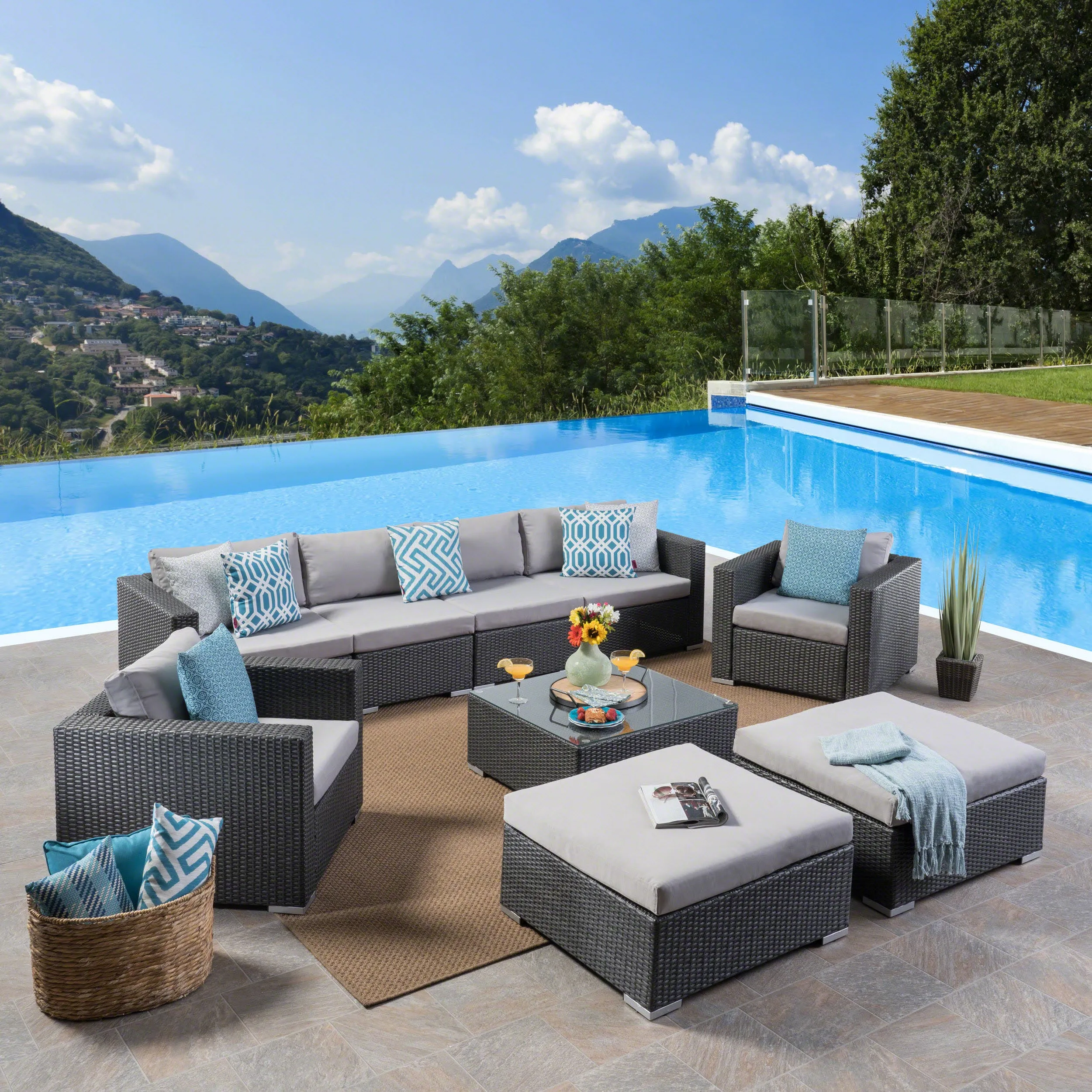 Outdoor 6 Seater Wicker Sectional with Aluminum Frame - NH707503 patio chairs, outdoor seating