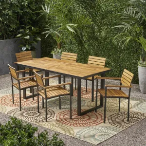 Outdoor 6 Seater Wood and Iron Dining Set - NH138903 patio chairs, outdoor seating