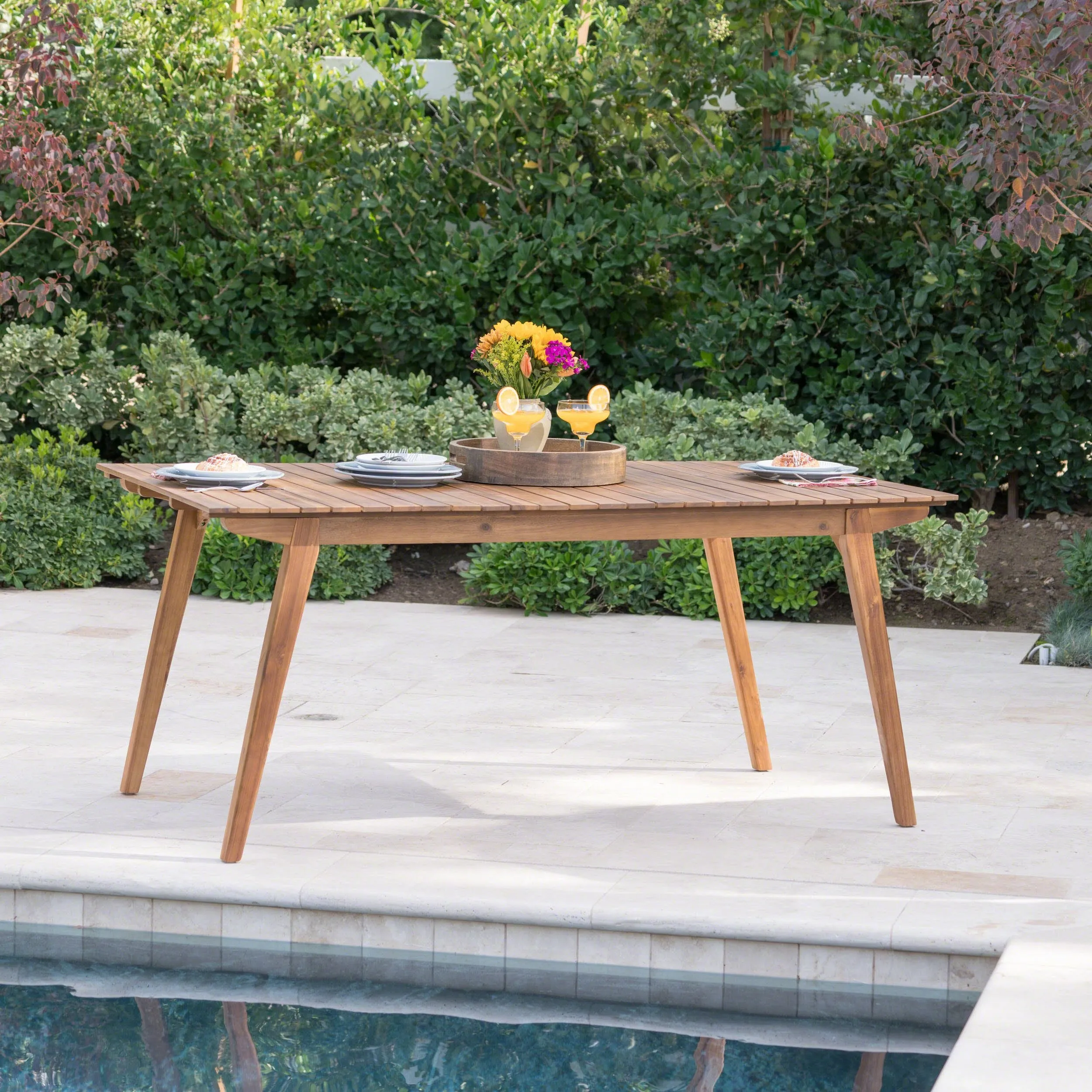 Outdoor 69 Inch Teak Finished Acacia Wood Dining Table - NH797203 patio chairs, outdoor seating