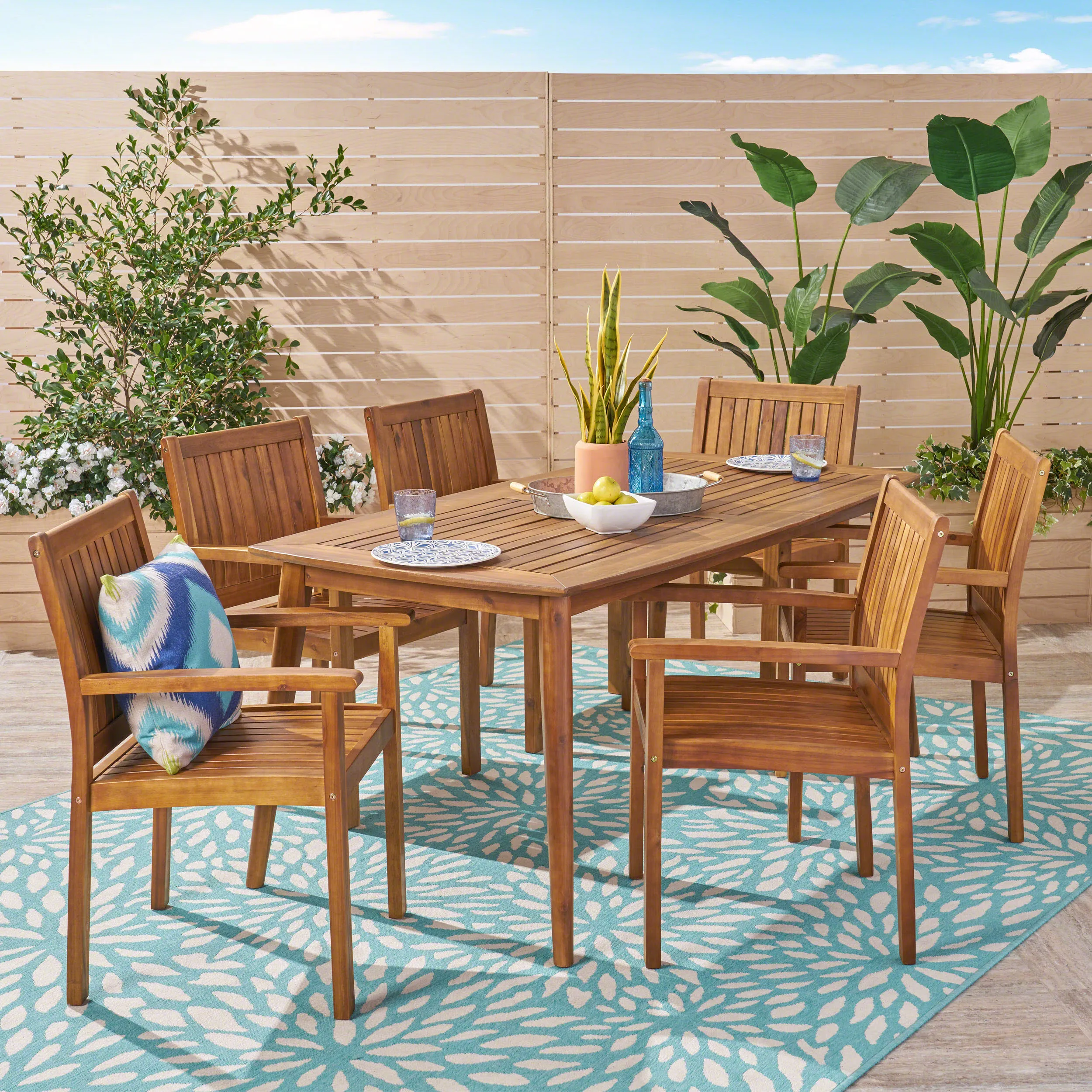 Outdoor 7 Piece Acacia Dining Set, Teak Finish - NH734503 patio chairs, outdoor seating