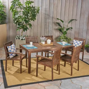 Outdoor 7-Piece Acacia Wood Dining Set, Dark Brown - NH439503 patio chairs, outdoor seating