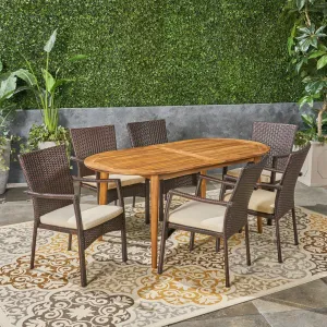 Outdoor 7-Piece Acacia Wood Dining Set with Wicker Chairs - NH760603 patio chairs, outdoor seating