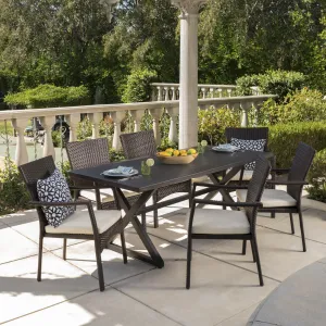 Outdoor 7 Piece Aluminum Dining Set with Wicker Dining Chairs - NH805203 patio chairs, outdoor seating
