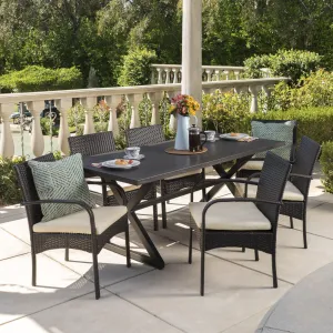Outdoor 7 Piece Brown Aluminum Dining Set with Multi-brown Chairs - NH015203 patio chairs, outdoor seating