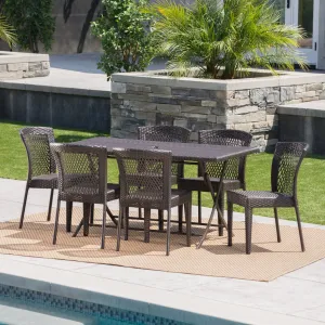 Outdoor 7 Piece Multi-brown Wicker Dining Set - NH810203 patio chairs, outdoor seating