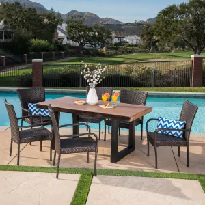 Outdoor 7 Piece Stacking Multi-brown Wicker and Concrete Dining Set - NH808303 patio chairs, outdoor seating
