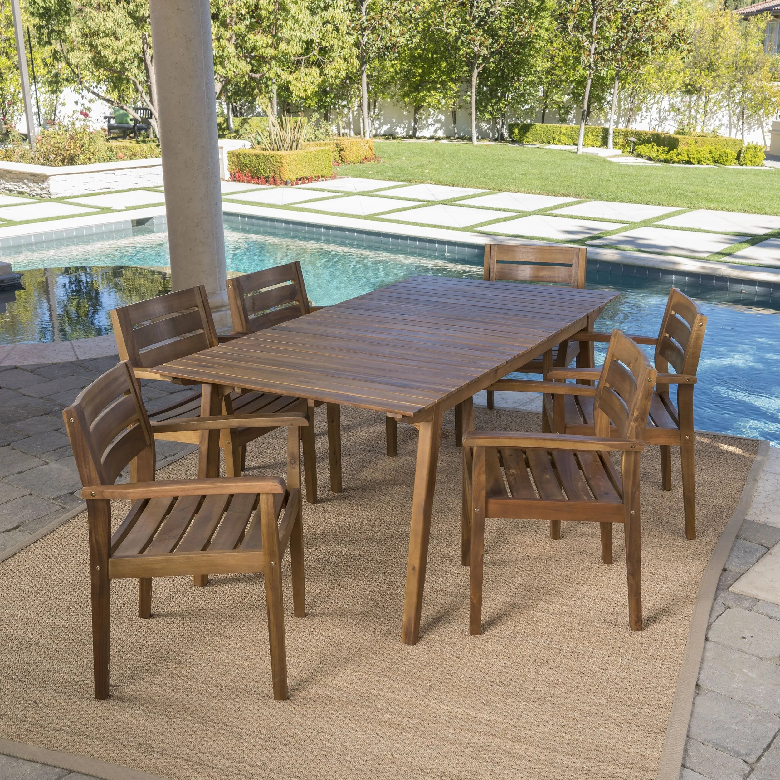 Outdoor 7 Piece Teak Finished Acacia Wood Dining Set - NH897203 patio chairs, outdoor seating
