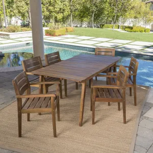 Outdoor 7 Piece Teak Finished Acacia Wood Dining Set - NH897203 patio chairs, outdoor seating