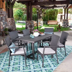 Outdoor 7 Piece Wicker Dining Set, Grey with Grey Cushions - NH037403 patio chairs, outdoor seating