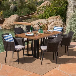 Outdoor 7 Piece Wicker Dining Set with Concrete Dining Table - NH111403 patio chairs, outdoor seating