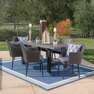 Outdoor 7 Piece Wicker Dining Set with Concrete Table - NH497303 patio chairs, outdoor seating