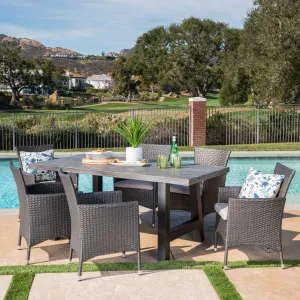 Outdoor 7 Piece Wicker Dining Set with Light Weight Concrete Table - NH597303 patio chairs, outdoor seating