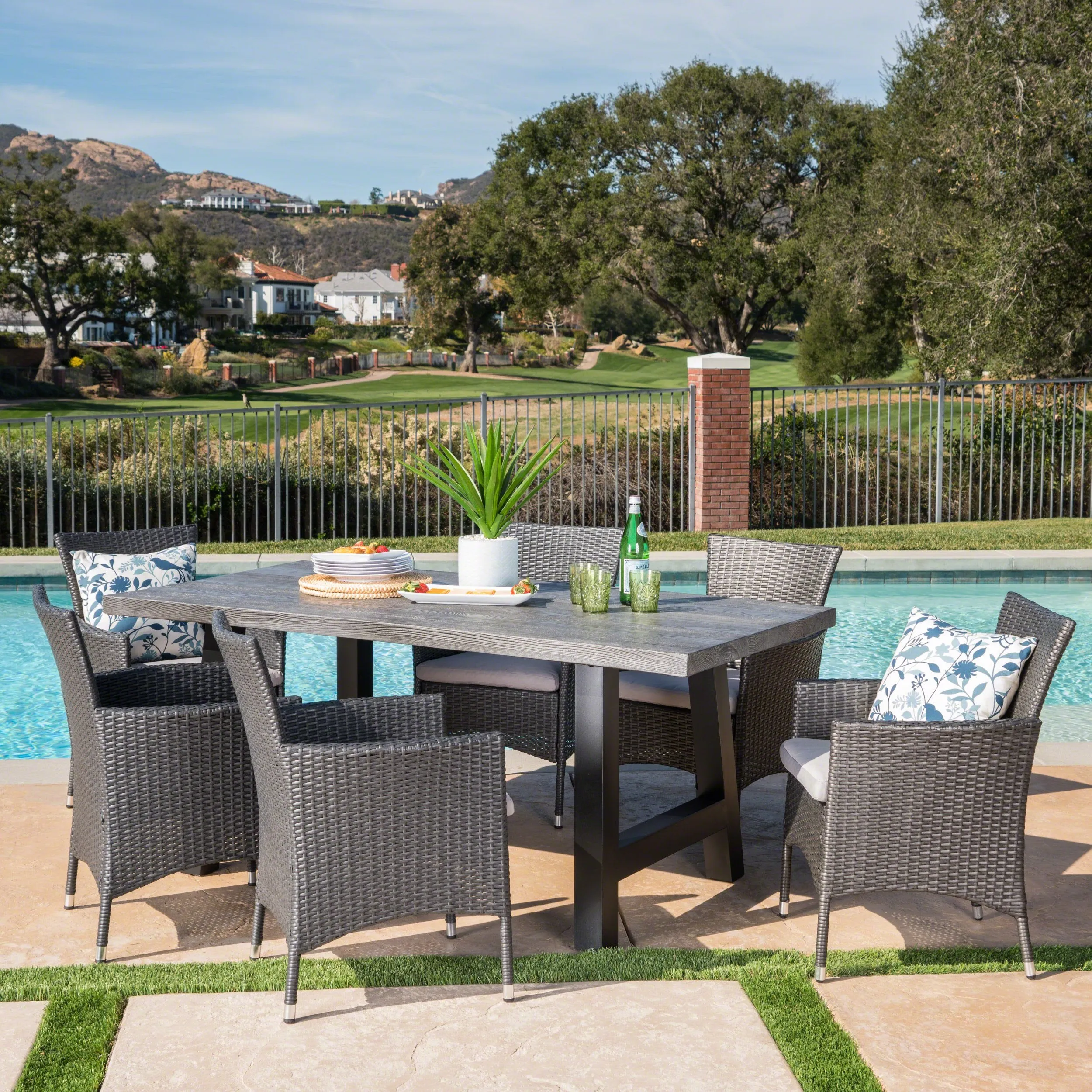 Outdoor 7 Piece Wicker Dining Set with Light Weight Concrete Table - NH597303 patio chairs, outdoor seating