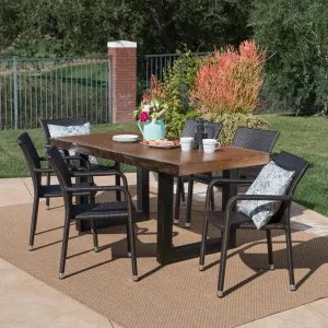 Outdoor 7 Piece Wicker Dining Set with Light Weight Concrete Table - NH708303 patio chairs, outdoor seating