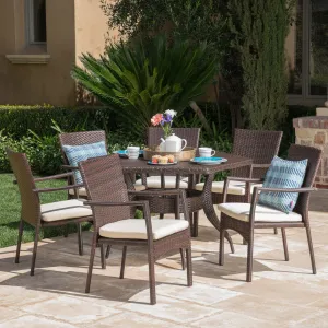 Outdoor 7 Piece Wicker Hexagon Dining Set with Brown Wicker Chairs - NH481403 patio chairs, outdoor seating