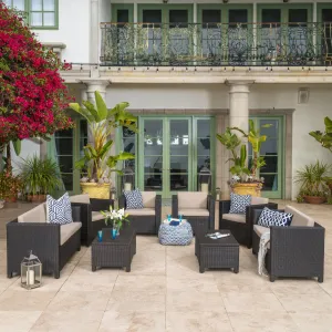 Outdoor 8 Pc Wicker Chat Set w/ Water Resistant Cushions - NH064003 patio chairs, outdoor seating