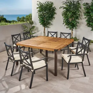 Outdoor 8 Seater Acacia Wood and Cast Aluminum Dining Set with Cushions - NH690013 patio chairs, outdoor seating