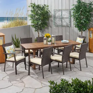 Outdoor 8 Seater Expandable Wood and Wicker Dining Set - NH286903 patio chairs, outdoor seating