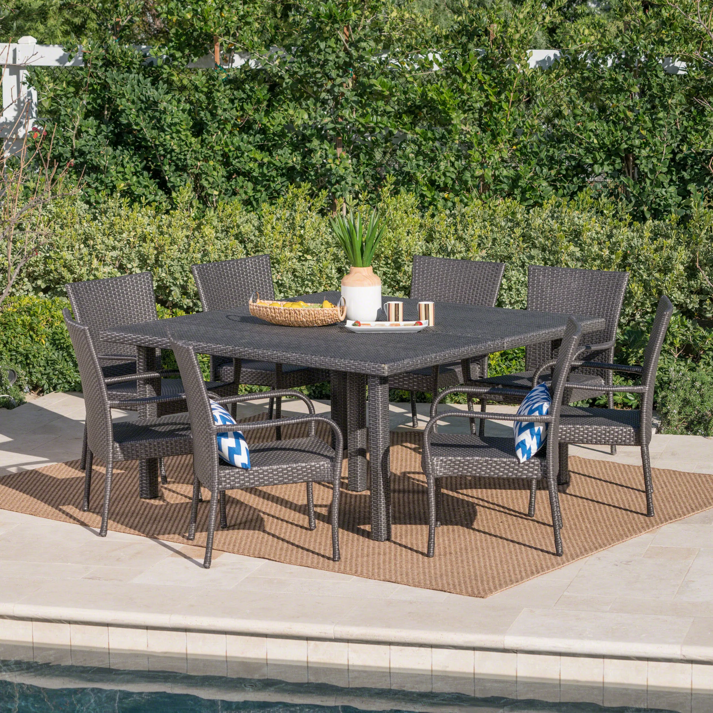 Outdoor 9 Piece Stacking Wicker Square Dining Set - NH919303 patio chairs, outdoor seating