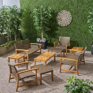 Outdoor 9 Piece Wood and Wicker Chat Set - NH671803 patio chairs, outdoor seating