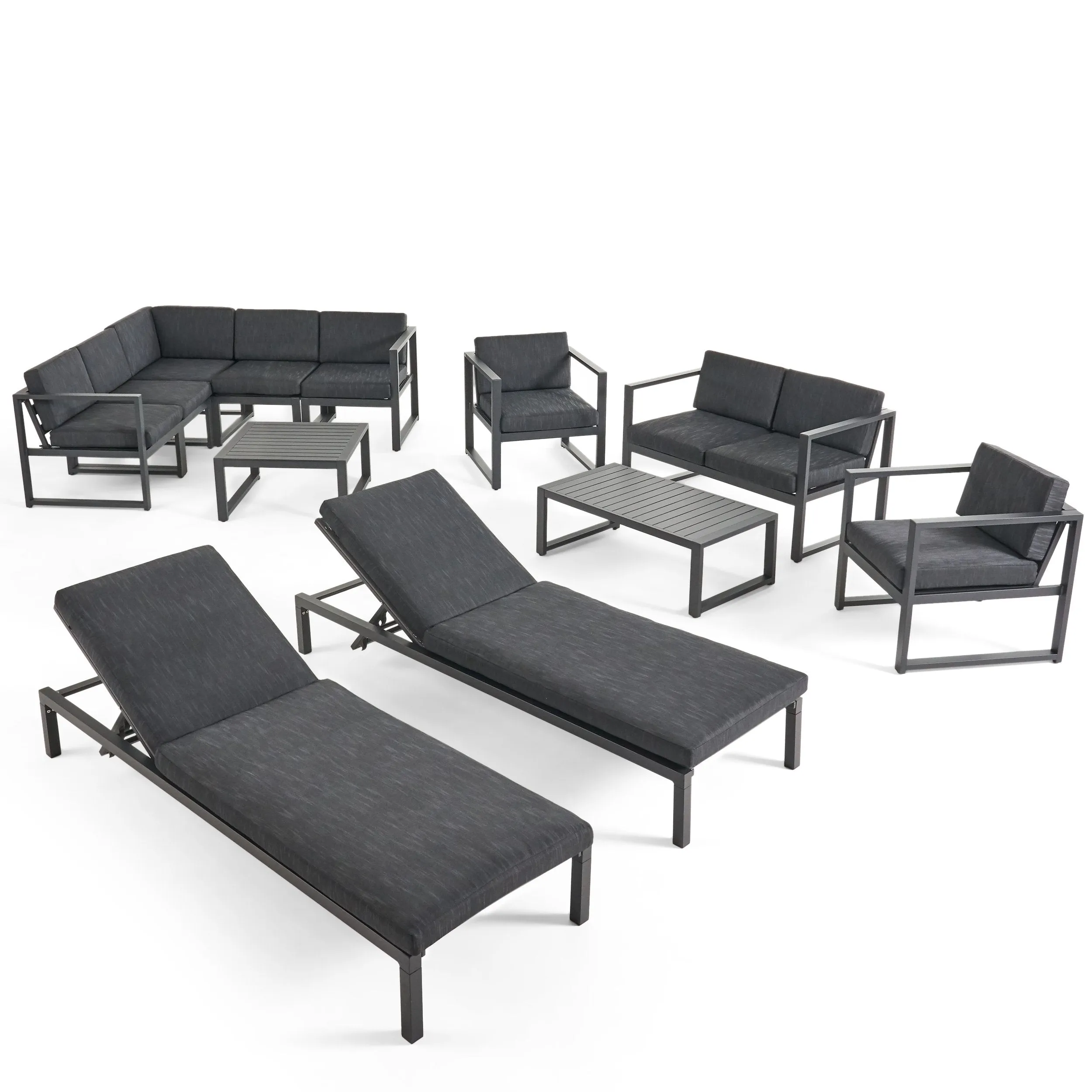 Outdoor 9 Seater Aluminum Sectional Sofa Set with Mesh Chaise Lounges - NH019503