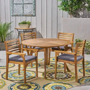 Outdoor Acacia 4-Seater Dining Set with Cushions and 47" Round Table with Carved Legs - NH242703 patio chairs, outdoor seating