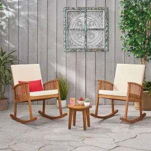 Outdoor Acacia Wood 2 Seater Rocking Chairs and Side Table Set - NH296903 patio chairs, outdoor seating