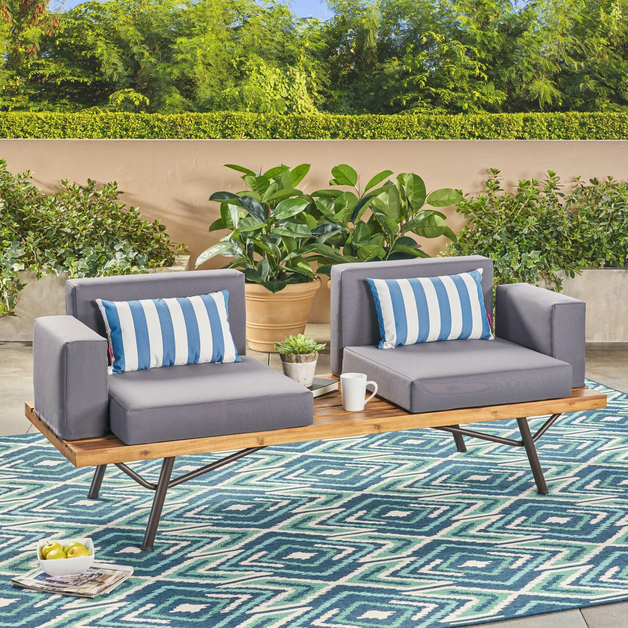 Outdoor Acacia Wood 2 Seater Sofa, Teak - NH670503 patio chairs, outdoor seating