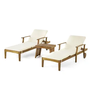 Outdoor Acacia Wood 3 Piece Chaise Lounge Set with Water-Resistant Cushions - NH947213 patio chairs, outdoor seating