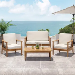 Outdoor Acacia Wood 4 Seater Chat Set with Coffee Table - NH546213 patio chairs, outdoor seating