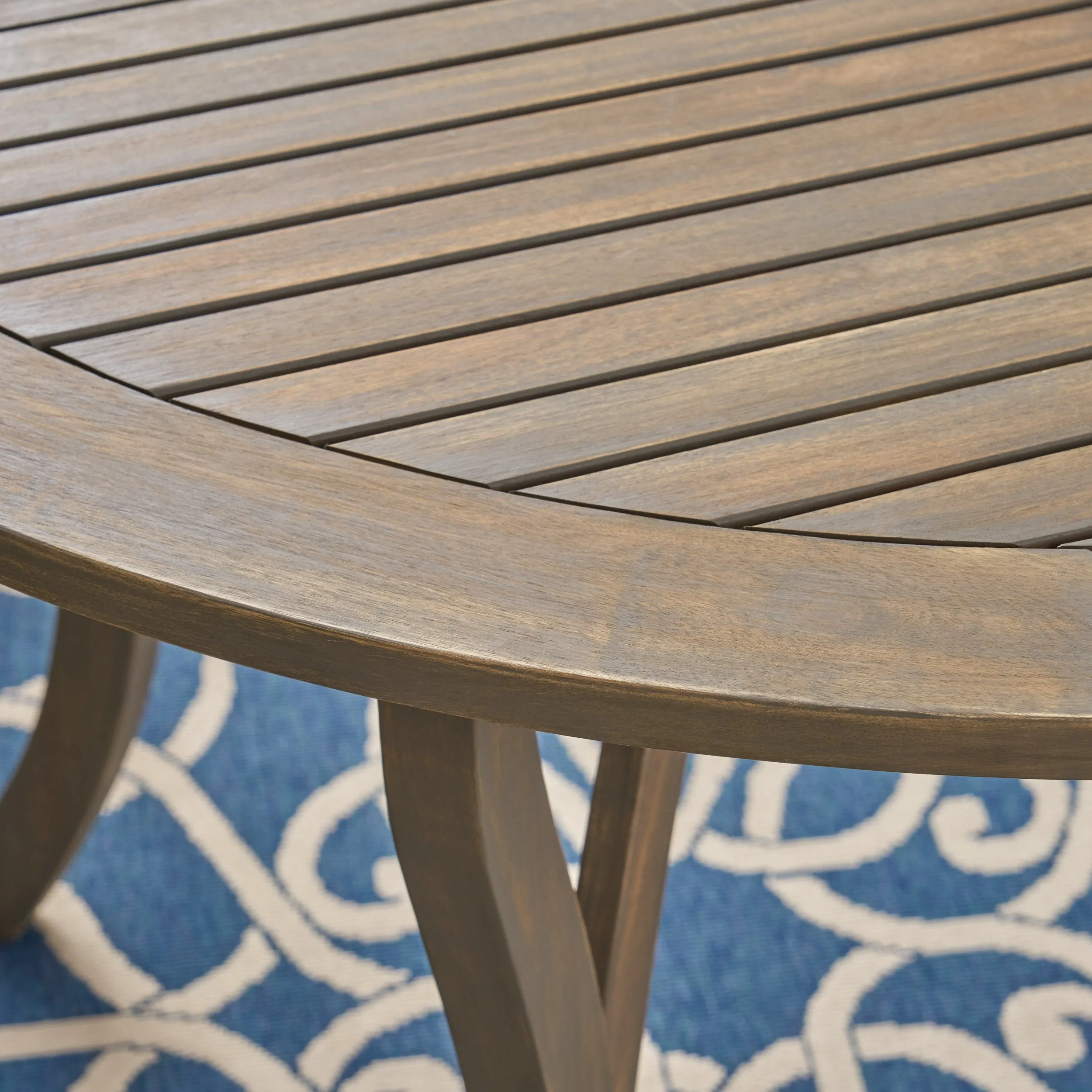 Outdoor Acacia Wood 5 Piece Round Dining Set with Mesh Seats - NH059603