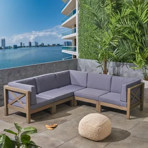 Outdoor Acacia Wood 5 Seater Sectional Sofa Set with Water-Resistant Cushions - NH017603 patio chairs, outdoor seating