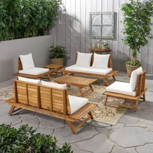 Outdoor Acacia Wood 6 Seater Chat Set with Side Table and Coffee Table - NH966903 patio chairs, outdoor seating