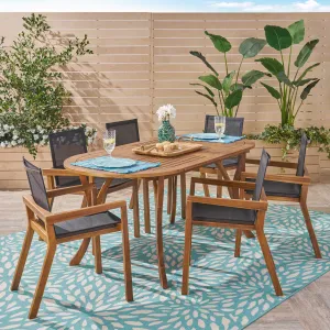Outdoor Acacia Wood 6 Seater Patio Dining Set with Mesh Seats - NH849603 patio chairs, outdoor seating