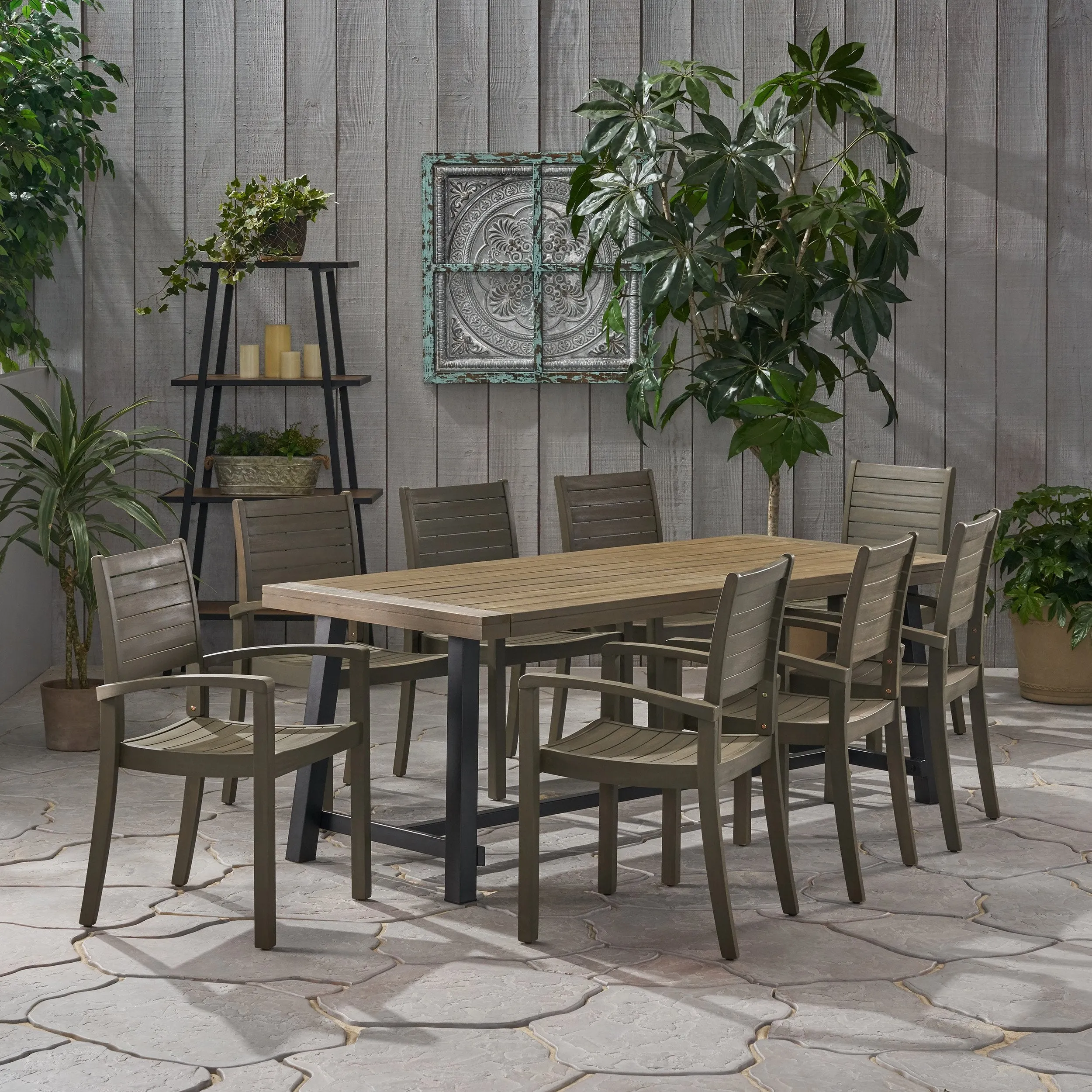 Outdoor Acacia Wood 8 Seater Dining Set - NH146903 patio chairs, outdoor seating