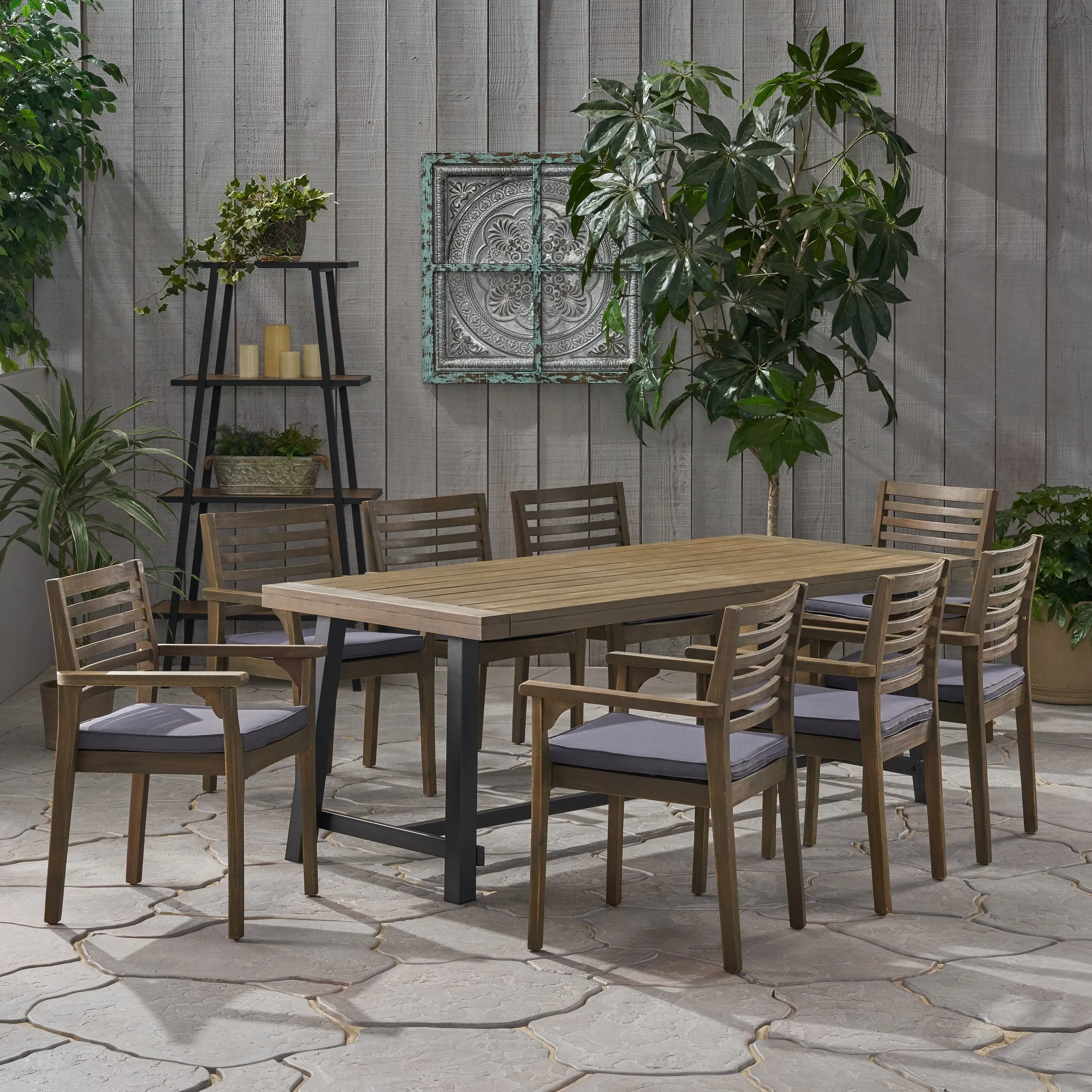 Outdoor Acacia Wood 8 Seater Dining Set - NH446903 patio chairs, outdoor seating