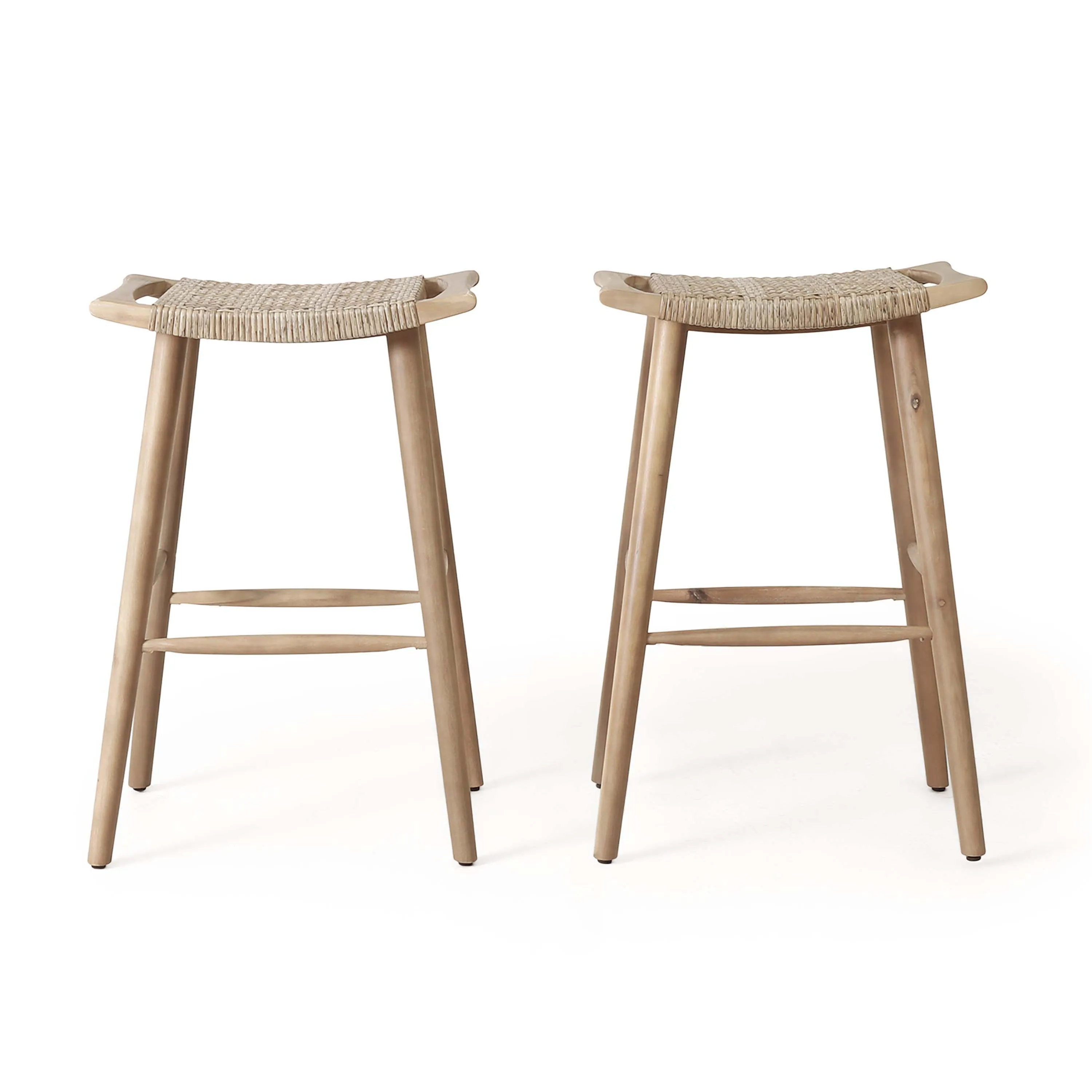 Outdoor Acacia Wood Barstool with Wicker, Set of 2 - NH000413 patio chairs, outdoor seating