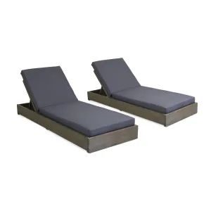 Outdoor Acacia Wood Chaise Lounge with Cushion (Set of 2) - NH614313 patio chairs, outdoor seating