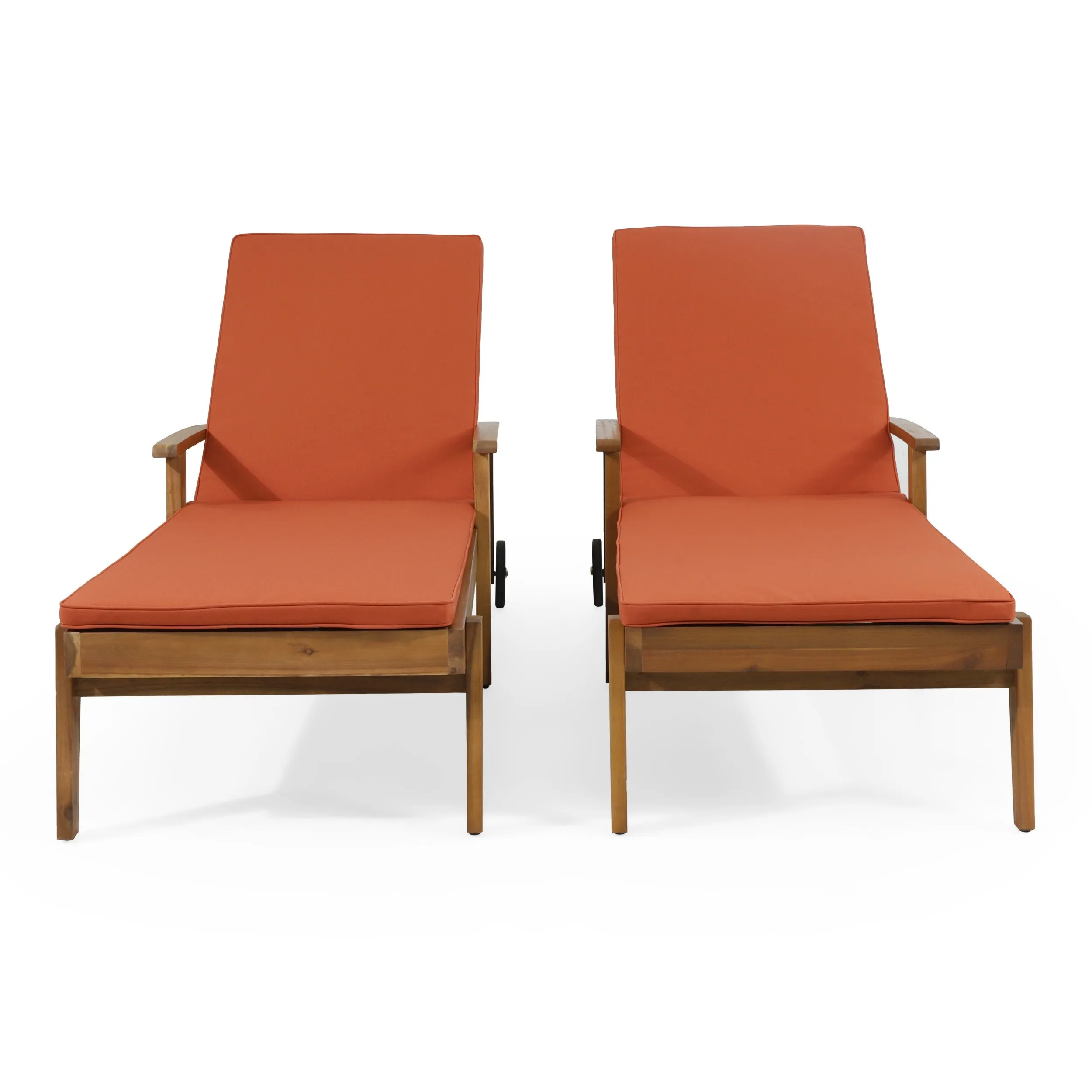 Outdoor Acacia Wood Chaise Lounge with Water Resistant Cushion, Set of 2 - NH762513 patio chairs, outdoor seating