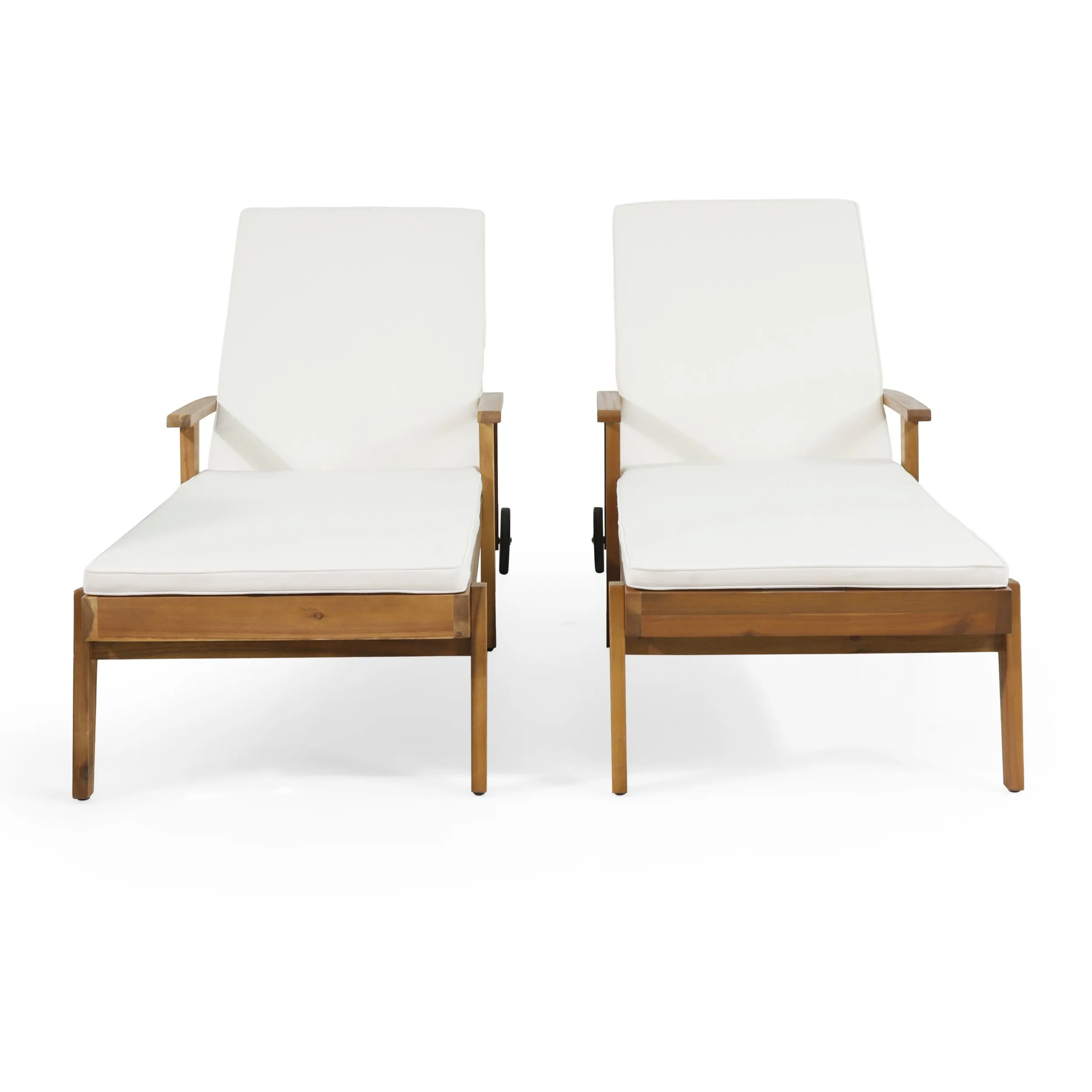 Outdoor Acacia Wood Chaise Lounge with Water Resistant Cushion, Set of 2 - NH762513