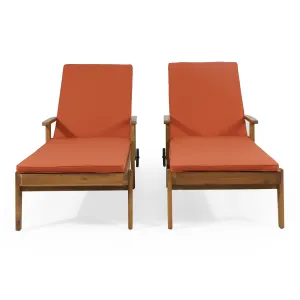 Outdoor Acacia Wood Chaise Lounge with Water Resistant Cushion, Set of 2 - NH762513 patio chairs, outdoor seating