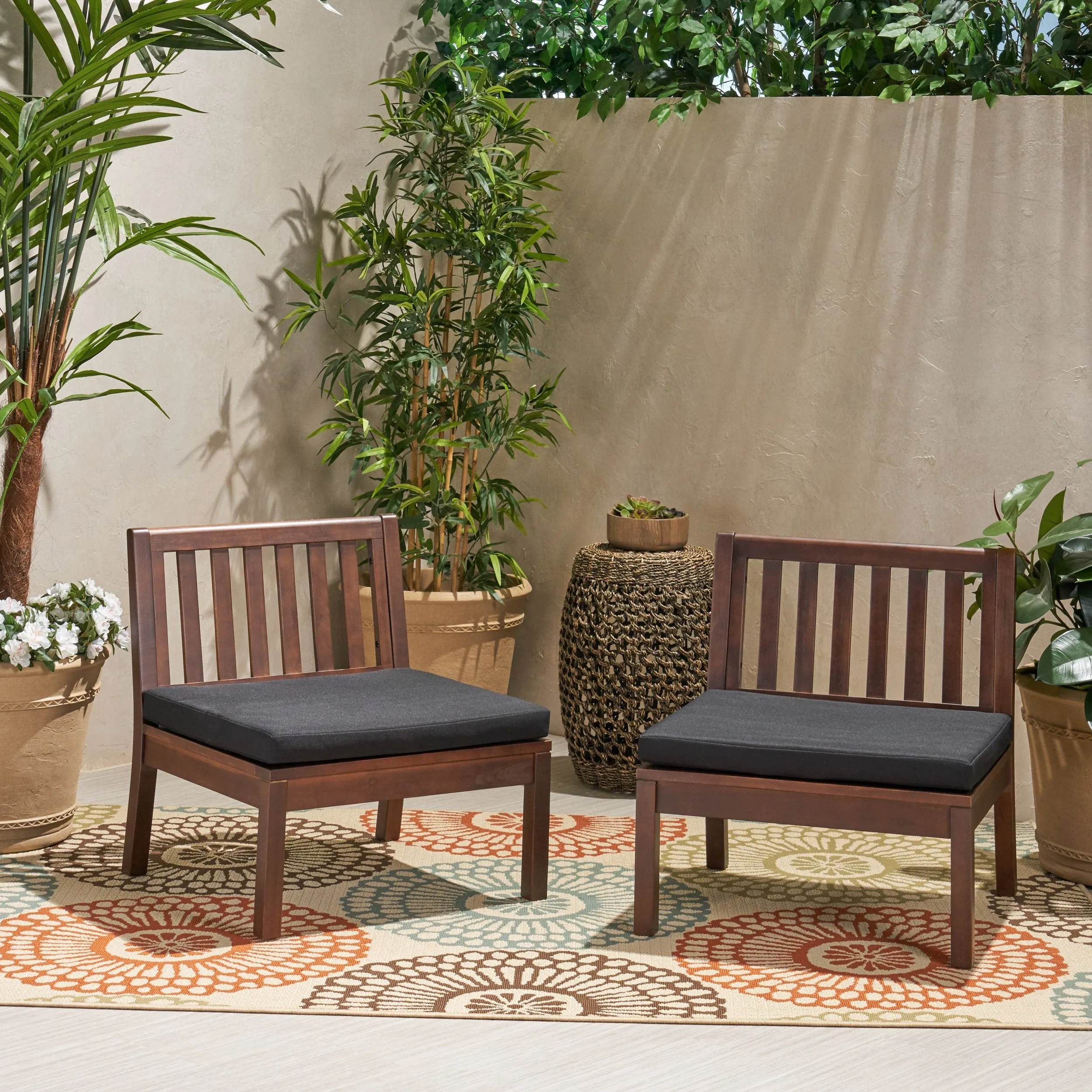 Outdoor Acacia Wood Club Chair (Set of 2) - NH609013 patio chairs, outdoor seating