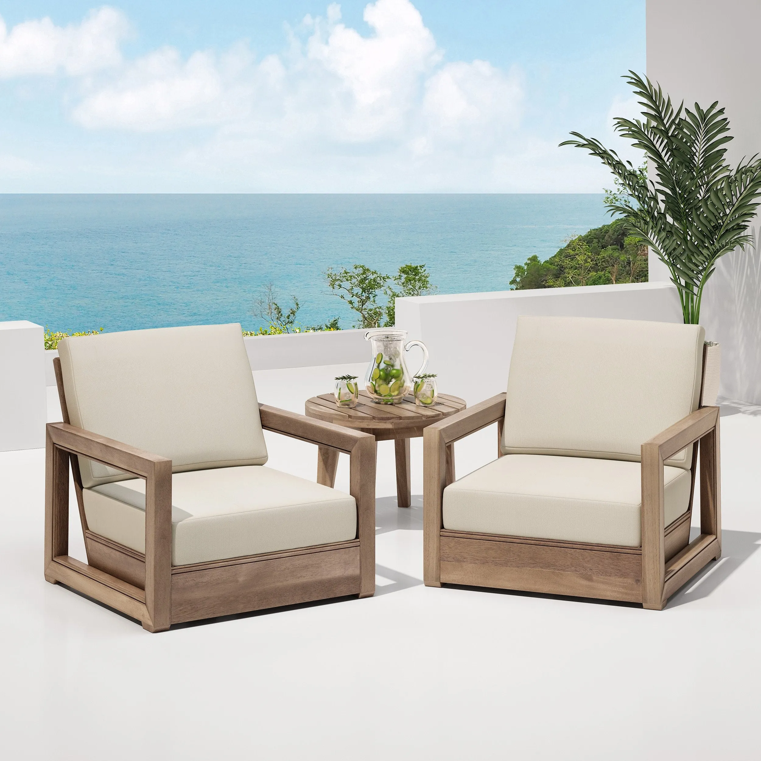 Outdoor Acacia Wood Club Chairs (Set of 2) - NH829213 patio chairs, outdoor seating